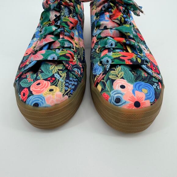 Keds x Rifle Paper Co. Womens 7.5 Colorful Satin Floral Platform Sneakers Shoes - Picture 3 of 12